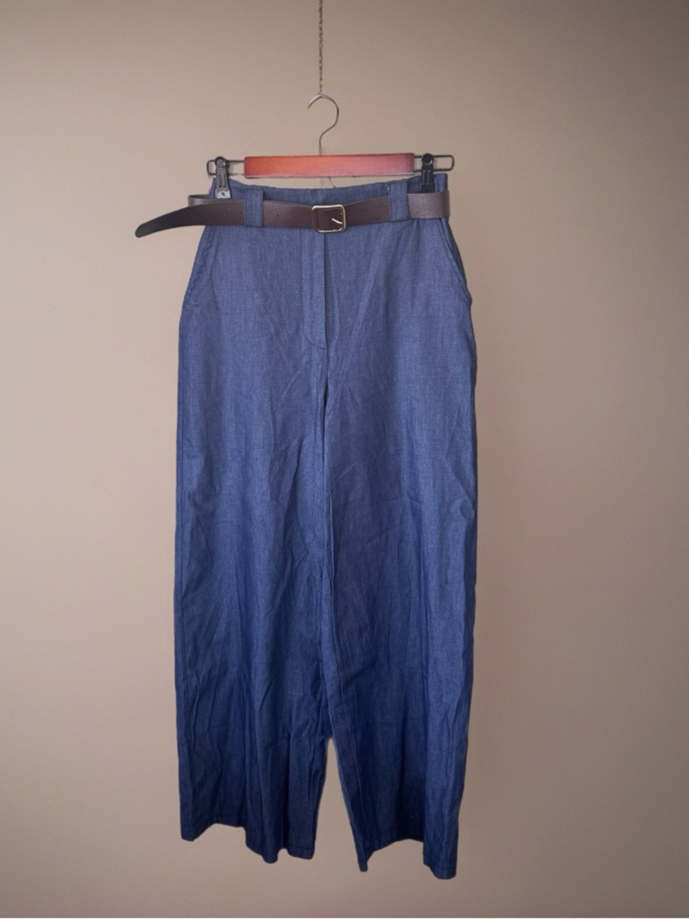 NWT Made in Italy Chambray Wide Leg Cropped Pants w/ Belt